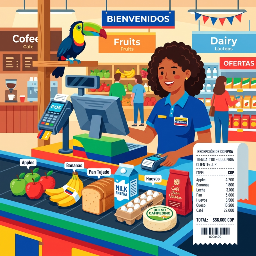 Caja registradora y recibo de supermercado