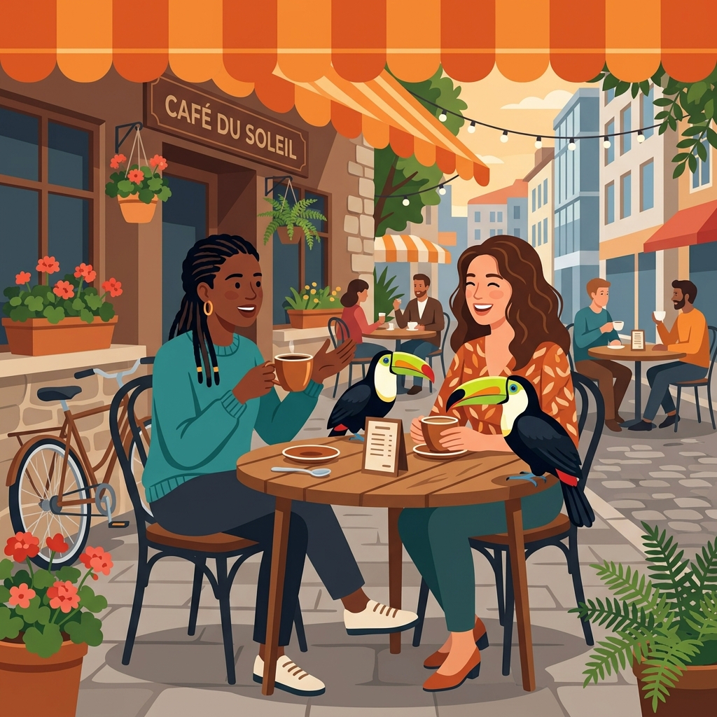 Friends talking at a coffee shop