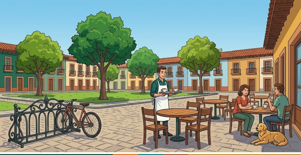 Escena de la Cafetería y Plaza