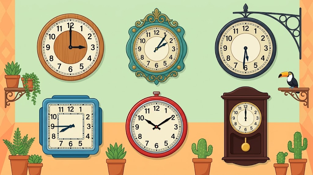 6 wall clocks in Spanish