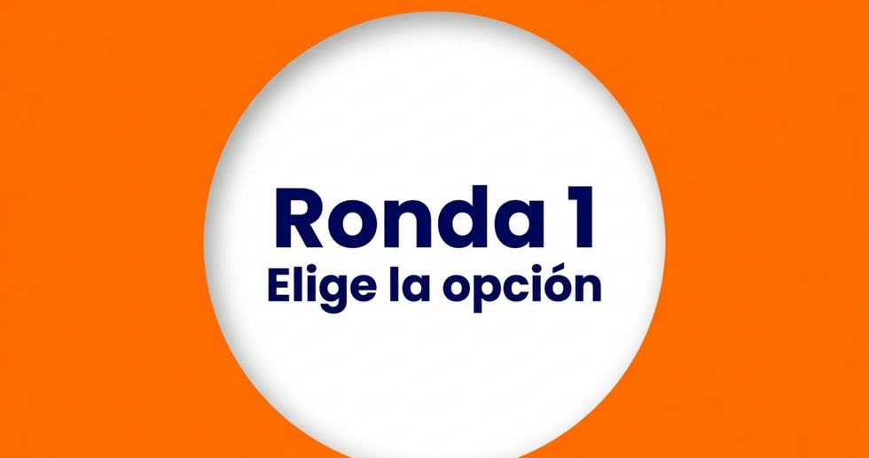 Círculo blanco con Ronda 1: Elige la opción sobre fondo naranja