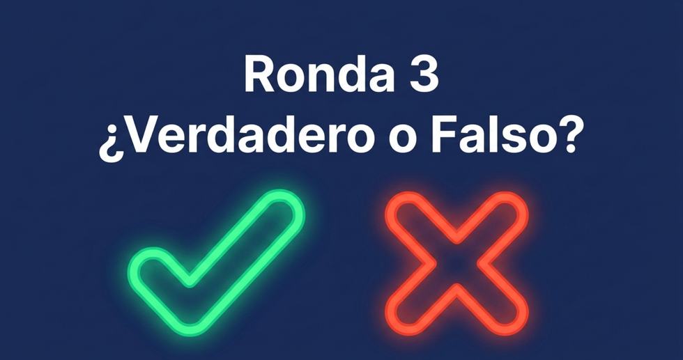 Ronda 3: ¿Verdadero o Falso? con iconos de check verde y cruz naranja