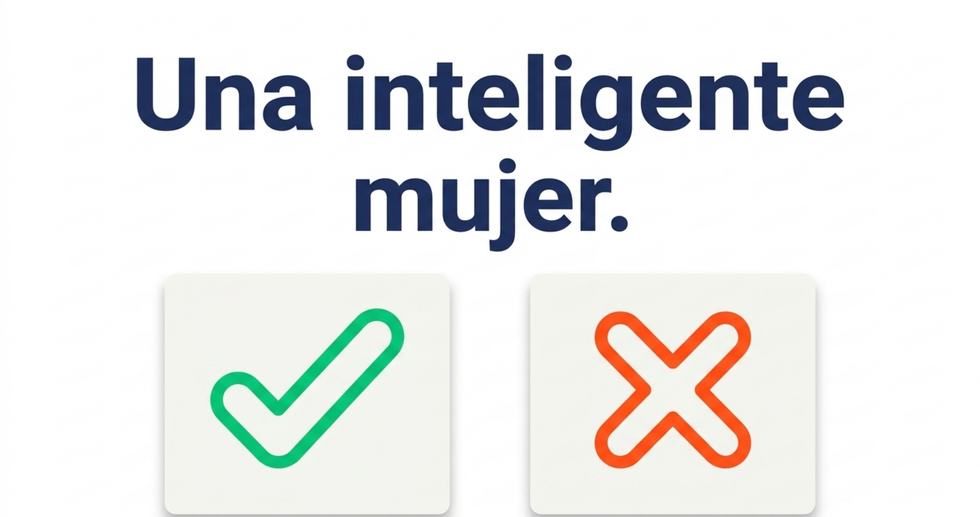 Frase: Una inteligente mujer con opciones de check y cruz