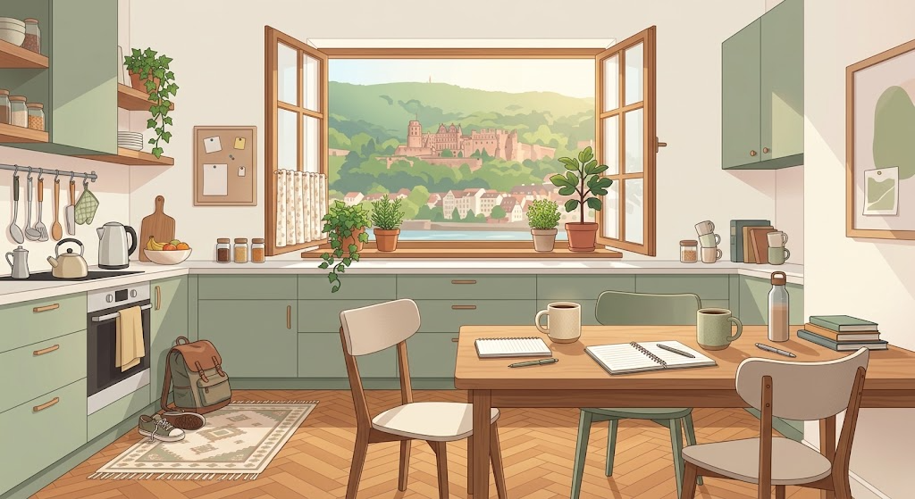 Cocina compartida de estudiantes en Heidelberg con vistas al castillo