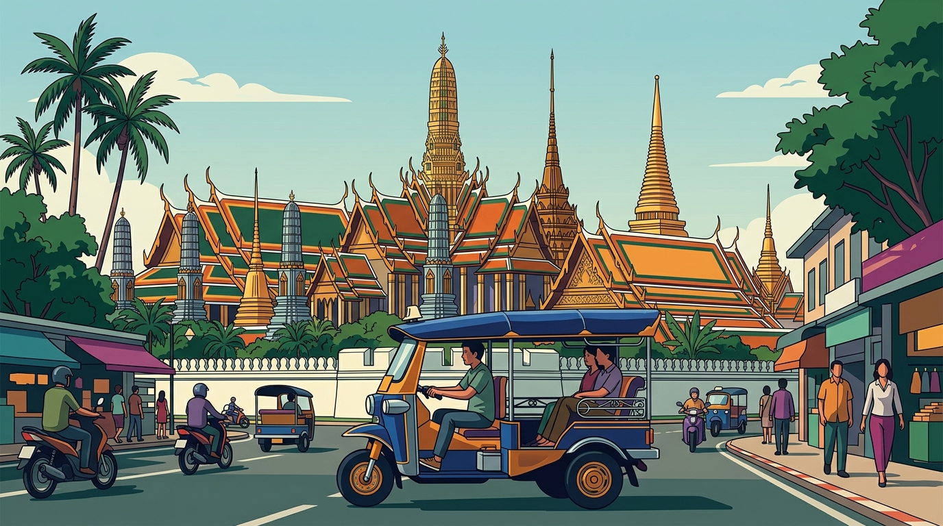Tuk-Tuk en Bangkok frente al Gran Palacio